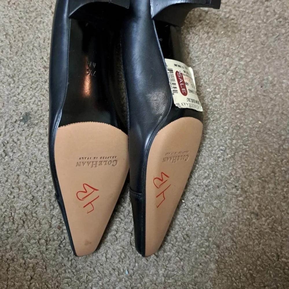 Cole Haan Black Leather Pointed Toe Slip-On Heels Shoes NWT - Picture 7 of 8